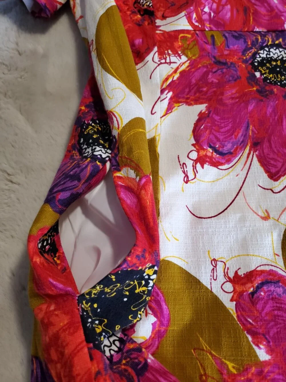 Trina Turk Floral Shift Dress Sz 10 Pink Cotton Fringe Resort Chic Hamptons - Picture 6 of 13